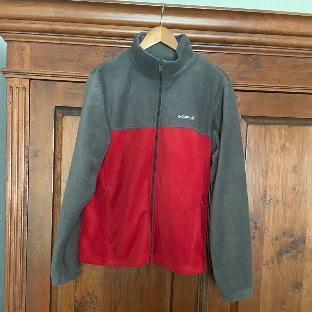 Men’s Columbia Red Gray Full Zip Up Fleece Jacket  M